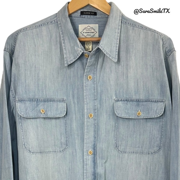 ST. JOHN’S BAY Classic Fit Authentic Indigo Long Sleeve Button Down Denim Shirt - Picture 4 of 10